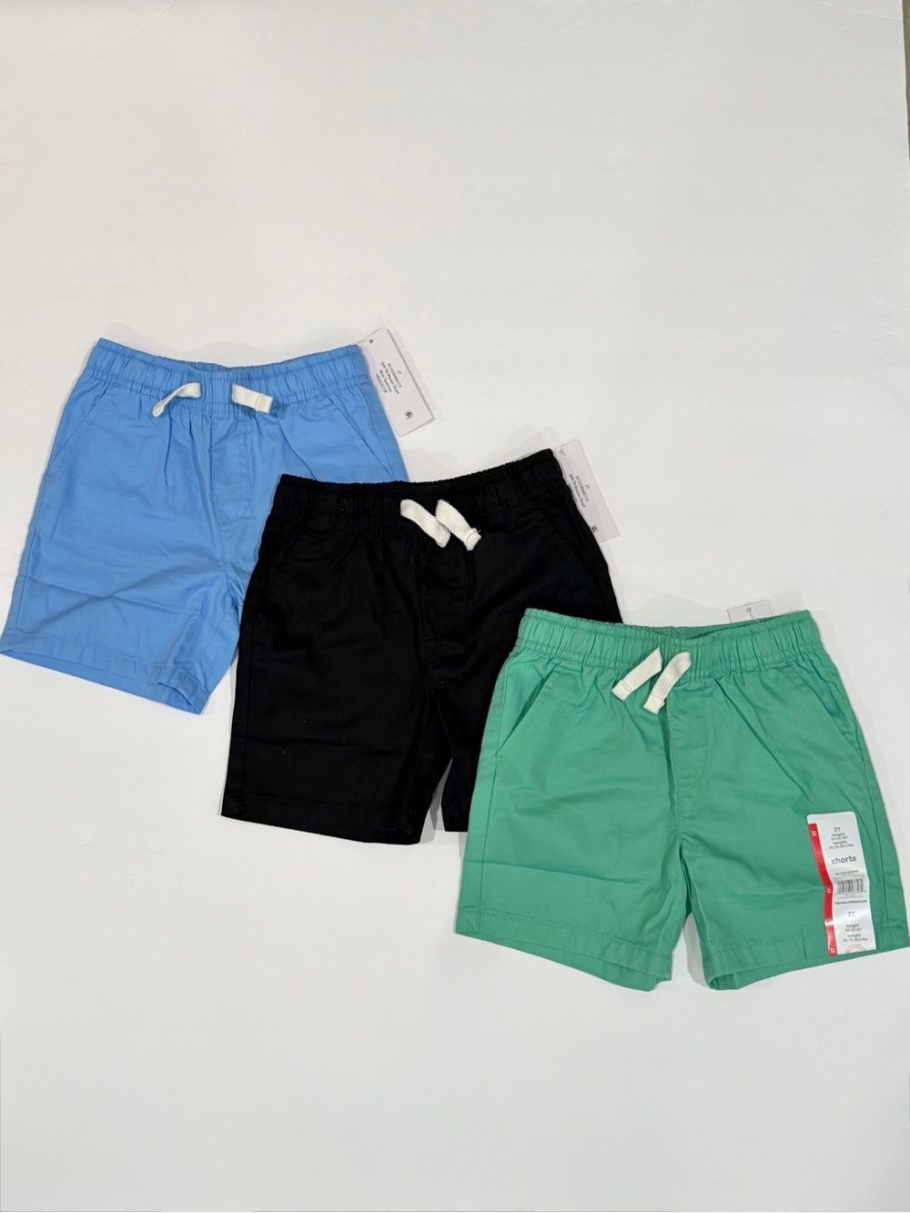 Wonder Nation Toddler Boys Cotton Woven Drawstring Shorts -Blue Black Green - 2T
